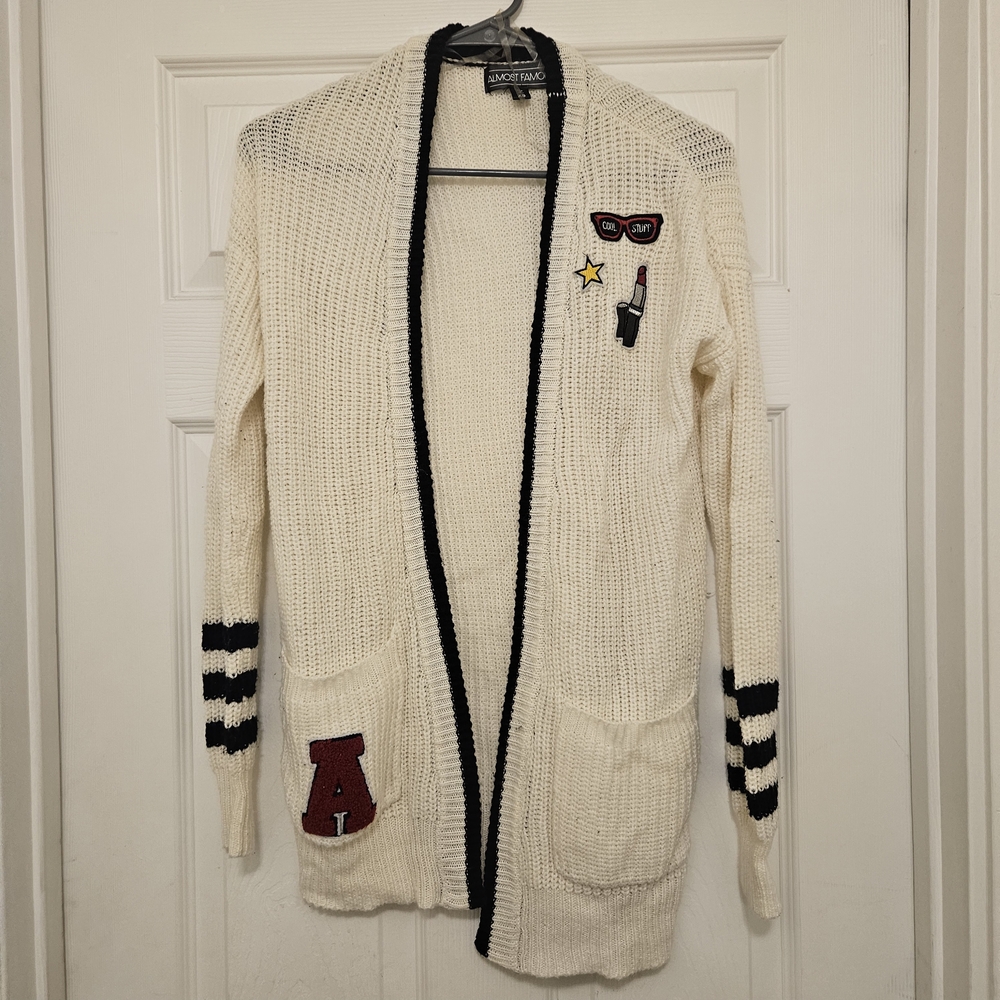 Almost Famous Black and Cream Knit Cardigan
